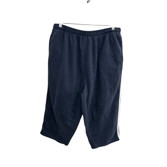 Woman Within Navy Blue Pull-On Fleece Jogger Capri Pants White Side Stripe Sz 1X - Picture 1 of 8